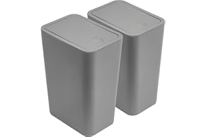BIGINGJIA 2Pack Bathroom Bin with lid,Push Button Kitchen Bin,Plastic Bins for Toilet, Dog Proof Bin,Trash Can for Bedroom Office Living Room (Grey)