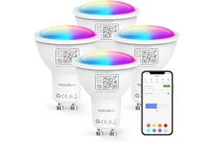 VOCOlinc Ampoule Connectée WiFi GU10, Compatible avec HomeKit/Alexa/Google Home, 4.5W, Contrôle Vocal, Accès à Distance, Multicolore à Intensité Variable, 2200K-7000K Blanc Chaud/Froid (4 Pcs)
