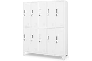 Jan Nowak Armadietto spogliatoio Armadio metallico con 10 Scomparti Fessure di ventilazione Rivestimento in polvere 172 cm x 136 cm x 45 cm (Bianco)
