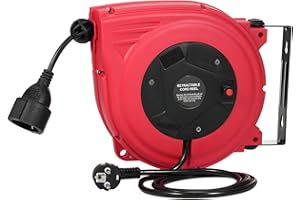 VISTRECK Automatik Kabeltrommel 10+1.4M Einziehbare Kabelaufroller 1250W mit 180° Drehbar Wandhalterung, 15 A-Schutzschalter, Reset-Taste und Einstellbarer Anschlag für Wand-/Deckenmontage/Draussen