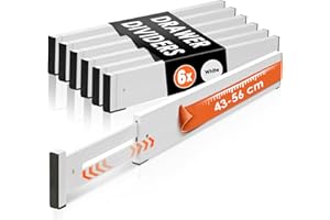 MUUKAIII Przegroda do szuflad kuchennych z wkładkami, bambusowy organizer do szuflad, regulowany, (43-56 cm),Biały