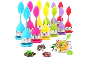 MERYSAN 12 Pezzi Infusore per tè con Manico in Silicone a Forma di Foglia, AUHOTA Filtro da Tè/Infusori da Tisana con Colino Integrato in Acciaio Inossidabile di Alta Qualità per Loose Tè(6 colori)