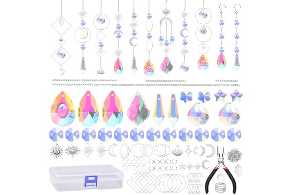 OFFCUP Attrape Soleil, 200pcs Attrape-Soleil en Cristal, Perle de Verre Prisme Arc-en-Ciel en Cristals Suspendu Suncatcher Pendentif Soleil Cristals pour fenêtre Maison Jardin fête-Argent