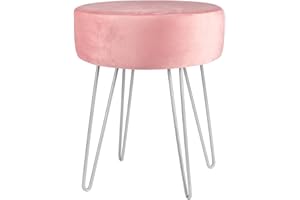 Harbour Housewares Velvet Round Foot Stool - Pink with Silver Legs - Small Modern Dressing Table Stool Pouffe Footstool Vanity Stools Vanity Chairs Footstools for Living Room, Bedroom