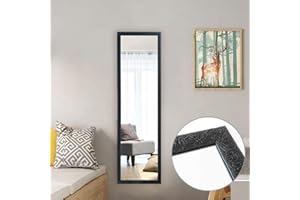 AUFHELLEN Beauty4U Black Full Length Mirror with Embossed Frame, 127 x 35.5 cm Large Body Wall Mirror for Living Room