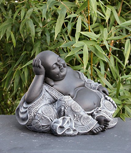 Steinfigur Buddha in Schiefergrau, Figur Deko Statue Garten frostsicher - 4