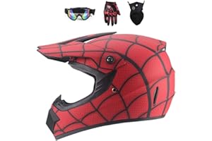 WEITY Fronte pieno MTB del casco, rosso / Ragnatela I bambini e gli adulti di motocross Casco set con gli occhiali di protezione maschera guanti, per Downhill MX AVT Dirt Moto Bike (S)