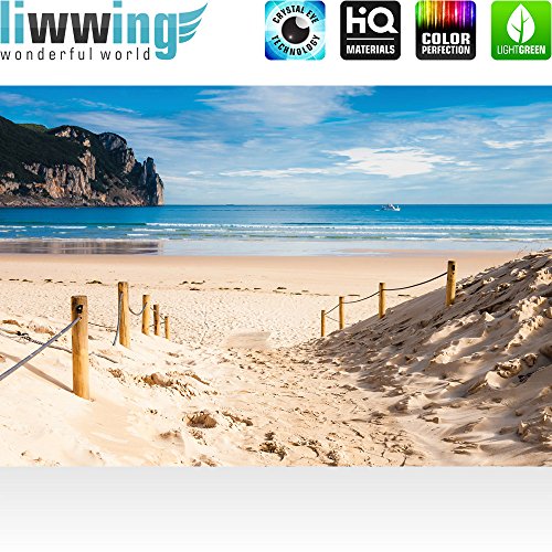 Vlies Fototapete 208x146cm PREMIUM PLUS Wand Foto Tapete Wand Bild Vliestapete – Meer Tapete Strand Horizont Boot Wasser ocker – no. 2662 - 2