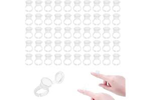 AGATIGE 100 Uds taza de anillo de tinta de tatuaje, soporte de tinta de pigmento desechable ajustable anillo de pegamento de maquillaje con tapa para uñas de extensión de pestañas