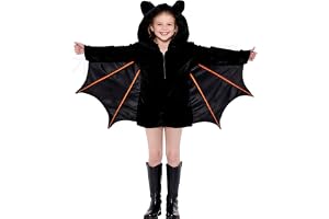 ITJMRJP Kostium nietoperza dla dziecka sukienka nietoperza dla dziewczynki na Halloween czarny płaszcz nietoperz z kapturem dla dzieci wampir kostium z kapturem na Halloween Karnawał cosplay (S-XL)