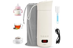 EUAKEE Bollitore Elettrico da Viaggio, 400 ml Mini Bollitore Portatile, Termica Elettrica da Viaggio, 4 Temperature Regolabili, Acciaio Inox 316, Ebollizione Rapida per Bambini,Tè, Caffè,Campeggio