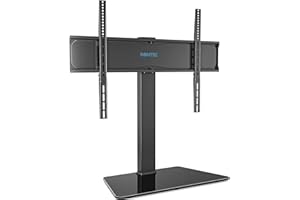 BONTEC Universal Swivel Table Top TV Stand for 42–86 inch LED OLED LCD Screens, Heights Adjustable Table Top TV Stand with Tempered Glass Base, Large TV Pedestal Stand Holds 50kgs, Max. VESA 800x600mm
