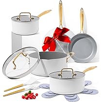Set De Casseroles Et Poêles 17 Pièces SENSARTE - Revêtement Céramique Antiadhésif, Compatible Induction, Poignées Amovibles