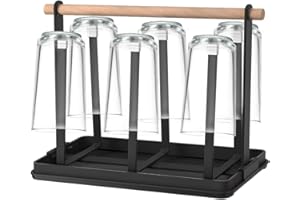 Salubohum Scolabottiglie, Scola Borracce Multifunzionale, 6 Bottiglie in Metallo, con Tappetino di Drenaggio Removibile, Adatto per Biberon, Tazze da Caffè, Bicchieri di Vetro (Nero)