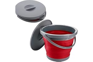 ACUNA Collapsible Bucket 5L, Portable Silicon Bucket With Comfortable Carry Handle, Durable Sturdy Space Saver For Home, Office, Fishing, Camping, Beach, Travelling (RED)