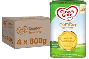 Cow & Gate Comfort Baby Milk Powder Formula, from Birth, 800 g (Pack of 4)