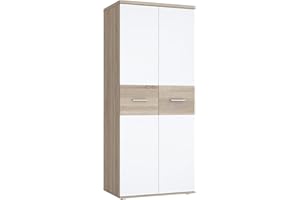 ‎FORTE Forte WINNIE Schrank 80, moderner Kleiderschrank, Kinderzimmerschrank, Schlafzimmer, Skandinavischer Stil, 2-türig, Sonoma Eiche Holzdekor/ Weiß, 80 cm breit x 189 cm hoch x 53 cm tief