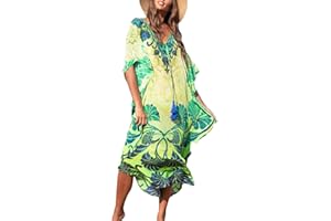 Bsubseach Damskie stroje plażowe tureckie kaftanowe długi strój kąpielowy okrycie kaftan sukienka plażowa