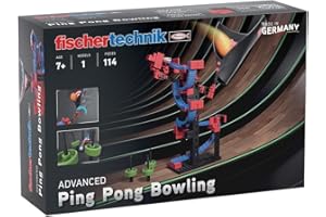 fischertechnik 569017 Advanced Ping Pong Bowling / Baukasten für Kinder ab 7 Jahre, Konstruktionsspielzeug, Kegelspiel mit Trichter, Schwarz