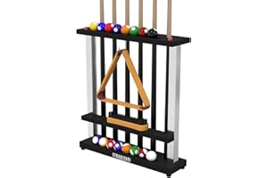 ‎STRADIVARI Stradivari Queueständer Francesca | Für bis zu 6 Queues | Für Verschiedene Längen geeignet | Mit Ball- und Bürstenablage und Dreiecksaufhängung | Standfest, Keine Wandbefestigung nötig