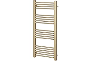 Greened House Brushed Brass Straight Heated Towel Rail 500mm Wide x 1200mm High Flat Central Heating Towel Radiator
