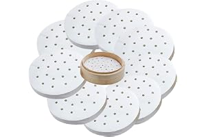 FortuneGlobe 100 st bambuperforerat papper 20 cm för ångkokning och ångkokning, 8 tum non-stick pergament som dim sum-papper
