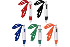 TIESOME Penne retrattili Shuttle con cordino per collo, 5 penne a sfera 4 in 1, multicolore, con cordino sulla parte superiore, per ufficio, scuola, studenti, regali per feste