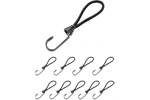 QWORK® 10 Piezas de pulpos Elasticos con Ganchos, Gomas elasticas con Gancho, 15 cm, Negro, para Lonas, Redes, Tiendas de campaña