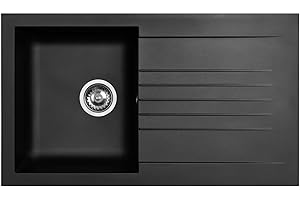 Liquida KAVL860BL 1.0 Bowl Composite Reversible Black Kitchen Sink and Waste Kit