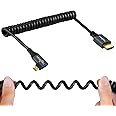 Twozoh Right Angled Coiled Micro HDMI to HDMI Cable, Micro HDMI to HDMI Coiled Cable 90°degree Stretched Length 30cm to 150cm - Supports 3D/4K 1080p