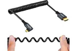 Twozoh Kabel Micro HDMI na HDMI kąt 90 stopni, wtyczka w prawo Micro-HDMI do wtyczki HDMI kabel spiralny prawy angled (4K 60HZ 1080P 2.0) 1,5M