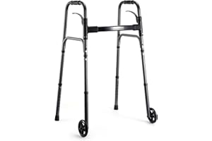 Careboda Andador para personas mayores, marco médico plegable y portátil con ruedas fijas de 12,7 cm, altura ajustable y función de disparador, ideal para personas mayores y adultos, marco para