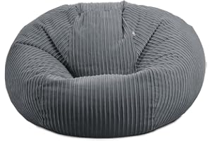 rucomfy Beanbags Soft Corduroy Goliath Giant Bean Bag Chair - Extra Large Living Room Seating Home Furniture - Machine Washable - 120 x 120 x 125cm (Slate Grey, Beanbag Only)