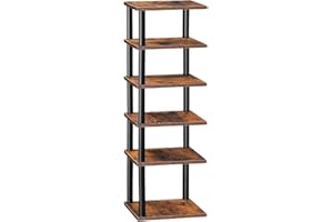 HOOBRO Estantería para Zapatos, Estante Zapatero de 6 Niveles, Organizador de Zapatos, para Entrada, Vestíbulo, Sala de Estar, Dormitorio, Marrón Rústico y Negro EBF21XJ01