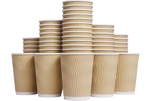 MahMir® 12 Oz. Brown Disposable Ripple Insulated Coffee Cups - Eco-Friendly Disposable Cups - Hot Beverage Corrugated Paper Cups - Sleeve Ripple Wall Paper Coffee Cups for Drink - Tea Cup(12oz 50 Pcs)