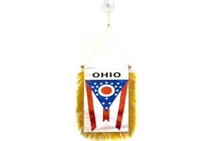 AZ FLAG - Fanion Ohio Pour Décoration Voiture Avec Ventouse et Franges Dorées - Mini Drapeau Etat Américain - Usa - Etats-Unis - 13x10 cm