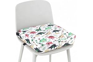 KBIBCK Booster Seat Chair, Child Seat Cushion, Children, PU Washable Dismountable, Dining Room Chair Raised Pad with Safety Buckle Strap, Non-Slip Chair Raiser Children, 32 x 32 x 8 cm (Dinosaur)