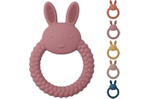 SENBSLAN Teething Toys for Baby, Easy to Hold BPA Free Silicone Teethers,Rabbit Baby Teething Toy,Baby Toys for Babies 3 6 12 Months, Boy, Girl, Infant (Deep Pink)