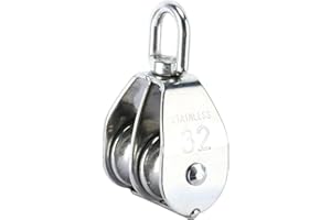 MEZOKUCEL Puleggia per corde, M32, in acciaio inox, doppia rotella a U, portata 250 kg, doppia corda a blocco, adatta per casa, palestra, attività all'aperto (argento)