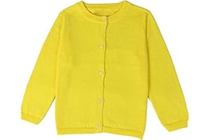 FAIRYRAIN Little Girls Cute Crew Neck Button-Down Solid Fine Knit Cardigan Sweaters