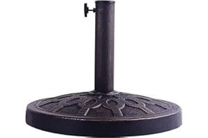 KOMFOTTEU Pied de Parasol Rond avec Motif pour Bâton de Parasol 38/48 mm, Base de Parasol en Résine, Support de Parasol de Balcon, Jardin, Terrasse, Plage, Poids Propre 13 kg, Bronze