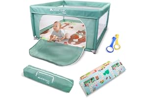 Mobiclinic®Kids Baby Playpen with Mat, Foldable, 125X125cm, for Babies and Toddlers, Happyland, Transport Bag, Reversible Playmat, Breathable Fabric, Washable, Handles, Easy Storage
