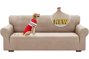 XINEAGE Funda de Sofá 3 Plazas, Fundas Sofa Elasticas para Salón, Fundas de Sofa Ajustables, Funda de Sofá Jacquard para Perros/Mascotas, Protector Sofa Antideslizante (3 Plazas, Caqui)