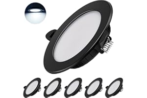 Dexnump Spot encastrable LED ultra plat 230V - Lot de 6 spots encastrables 7W Spots de plafond énergétique Spots encastrables IP44 pour salle de bain cuisine salon (Noir,6000K)