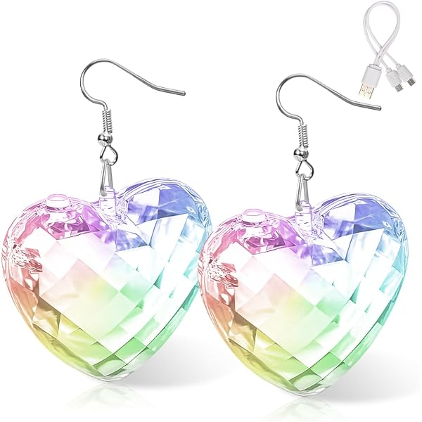 Orecchini LED Disco Ball Ricaricabili - 7 Colori RGB, Luce Proiettata, Accessori Festa Donna - 4