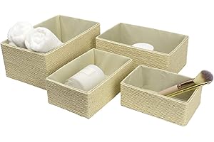 La Jolie Muse Aufbewahrungskörbe Set 4 – Flechtkorb Papierbehälter zur Aufbewahrung, Makeup-Boxen für Schrank Bad Schlafzimmer Wohnzimmer Beige