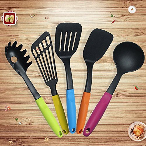 Aqi Küchenartikel Set 5 Stück Silikon Flexible Pfanne Löffel Spatel Pasta Löffel Schaufel in solide und hitzebeständige Material - 3