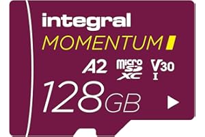 Integral Momentum I 128 Go Carte microSDXC, 210 Mo/s en Lecture, 180 Mo/s en écriture, V30, U3, A2, pour 4K/5K UHD sur GoPro, Drones DJI, caméras Sport et 360°, étanche, Antichoc