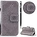 Produktbild WIWJ Schutzhülle für iPhone 5S Handyhülle Leather Case für iPhone SE Hülle Lederhülle [Imprinting retro Blumen Leder Handy Shell]Hülle für iPhone 5S/iPhone SE-Grau