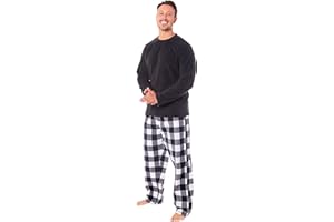 MICHAEL PAUL Mens Soft & Cosy Fleece Pyjamas | Warm PJ Set Nightwear Sleepwear Loungewear Modern Set with Check Bottoms | Soft Twosie Pyjama Set for Men Gifts for Him